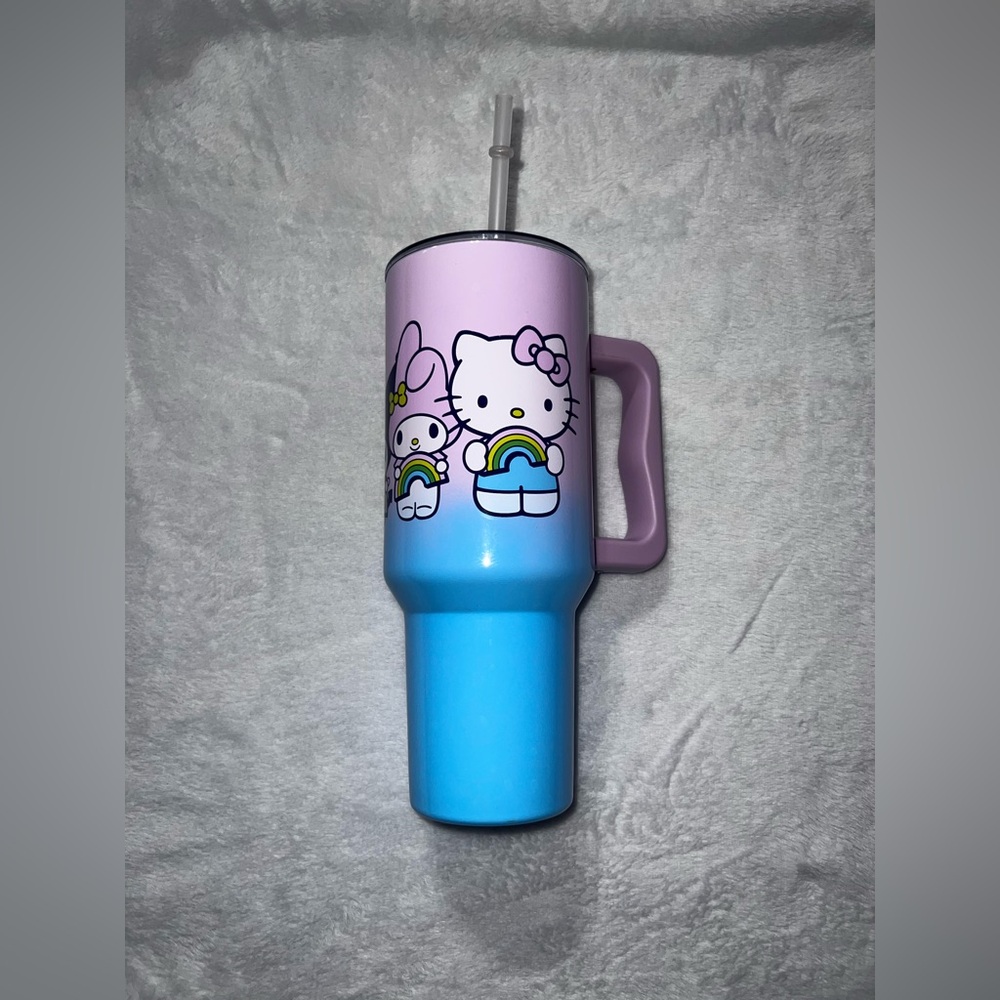 Sanrio Hello Kitty and Friends Rainbow Ombre Stainless Steel Tumbler 13” W/Straw